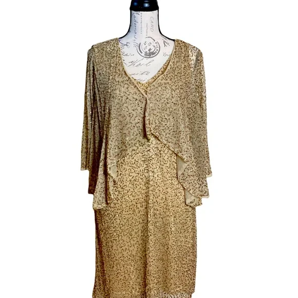 js collections sequin dress JS COLLECTIONS VALERIA V-NECK SEQUIN COCOA MIDI DRESS sz 10